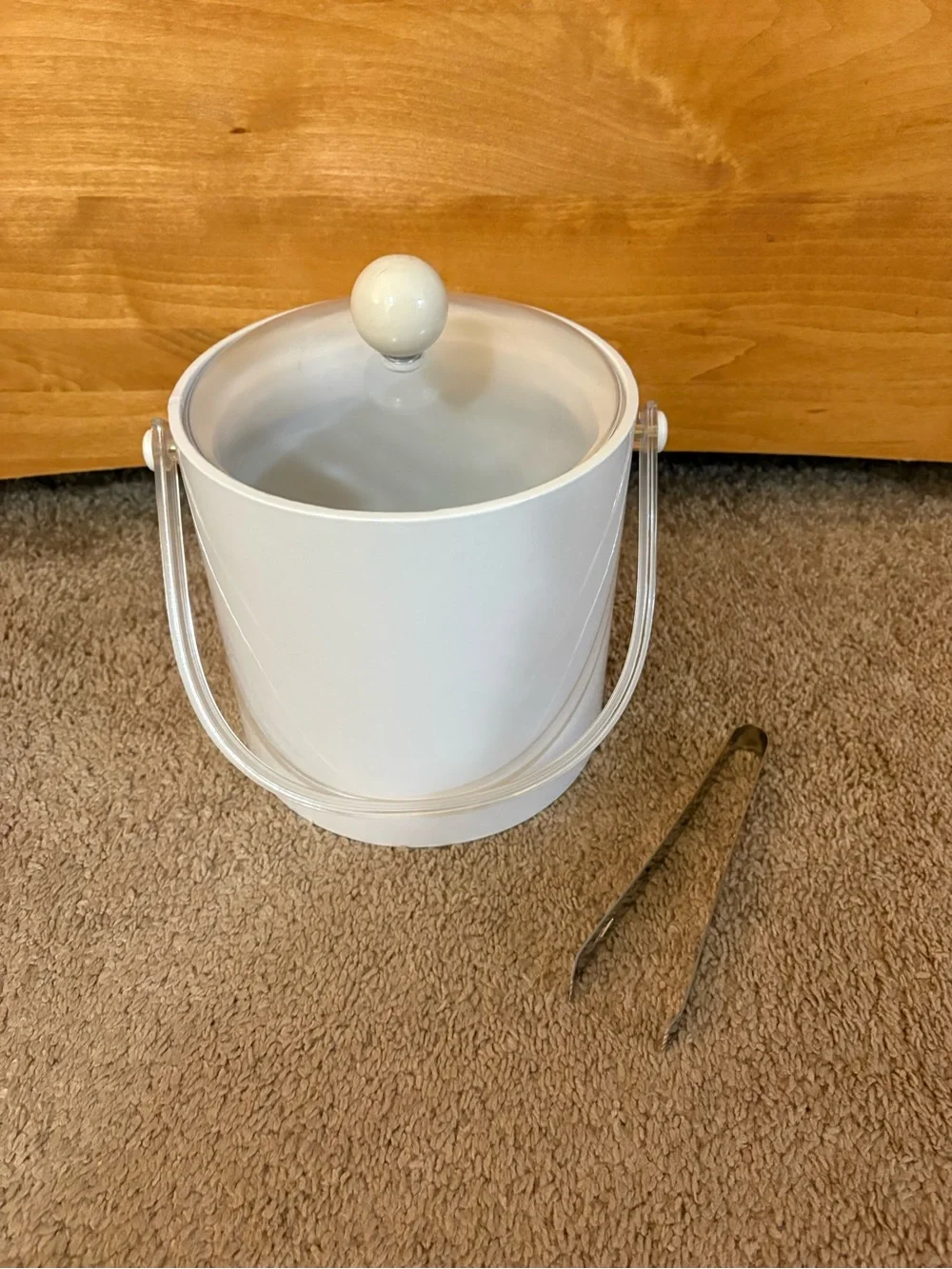 Vintage White Ceramic Ice Bucket with Tongs